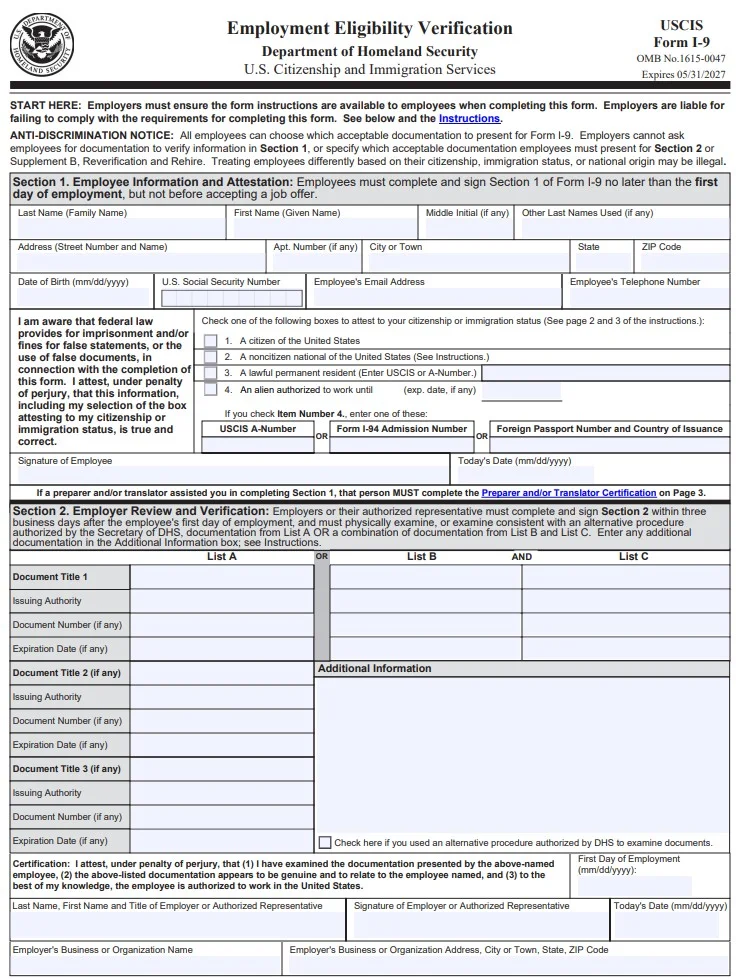 preview of Form I-9