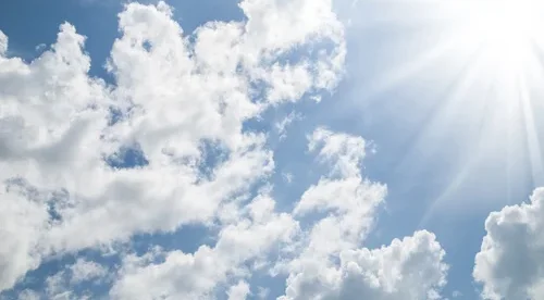 The sky with clouds and the sun